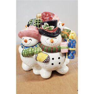 Fitz and Floyd Snowman Family Cookie Jar – Ceramic Christmas Holiday Décor USED